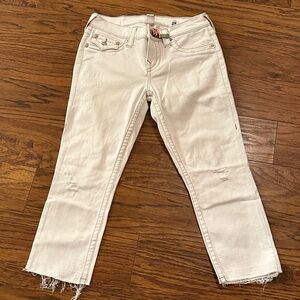 True Religion Cream Crop Jeans with frayed Bottom - Size 28